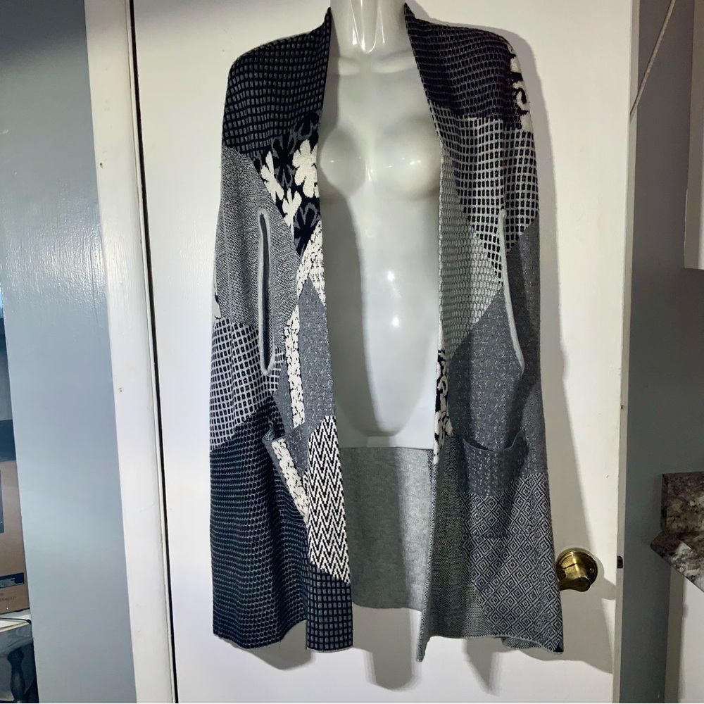 Kerisma Long Cape Cardigan Open Front Black Grey One Sz